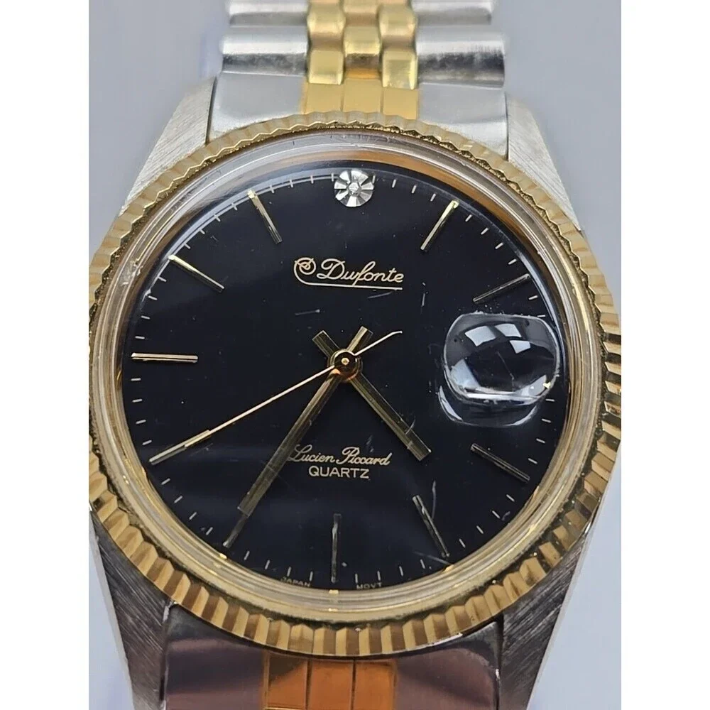 Dufonte Lucien Piccard Two Tone Quartz Watch Date Fluted Bezel Mens New Battery